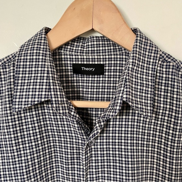 Theory Men’s Rammy NP Fall Grid Button Down Cotton Dress Shirt Black and White - Picture 3 of 7